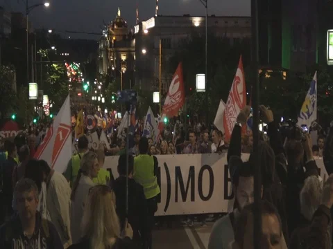 Night Street protest rally in Belgrade Stock Footage