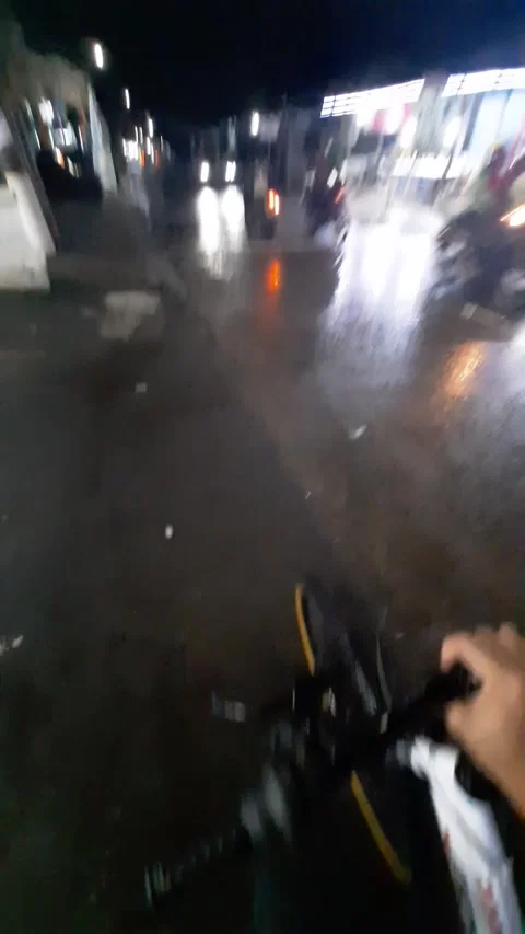 Night street view while holding my bike Stock Footage 244051789