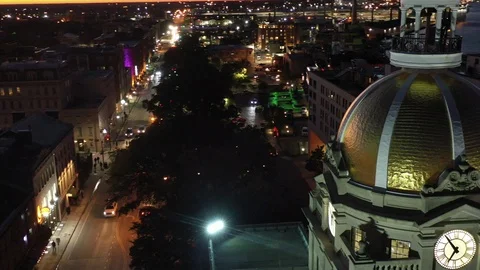 Night streets below the gold dome of Savannah City Hall, Georgia Stock-Footage 104613645