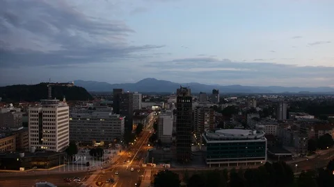 Night streets in Ljubljana Stock Footage 87708043