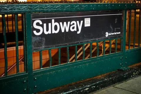 Night subway access in NYC Stock Photos