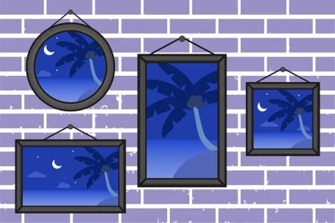 Night summer beach frames on a wall Stock Illustration