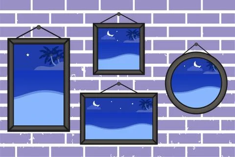 Night summer beach frames on a wall Stock Illustration