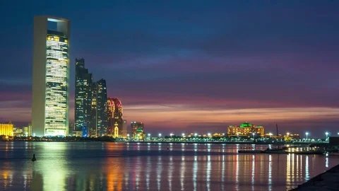 night sunset abu dhabi city downtown bay... | Stock Video | Pond5