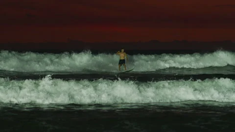 Night surf in the ocean Stock Footage 218441976