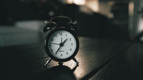 Night Table Dark Clock Ticking In Living Room Cinematic Feel Stock-Footage 122841280