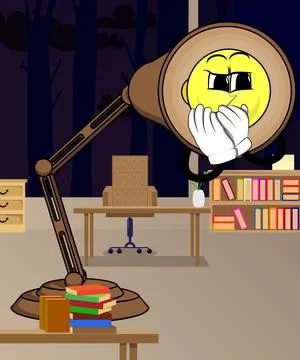 Night Table Lamp with hands over mouth. Office Light cartoon character with f Ilustração Stock