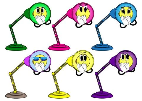 Night Table Lamp with hands over mouth. Office Light cartoon character with f Ilustração Stock
