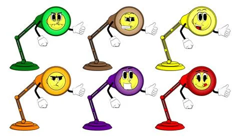 Night Table Lamp making thumbs up sign. Office Light cartoon character with f Stock Illustration