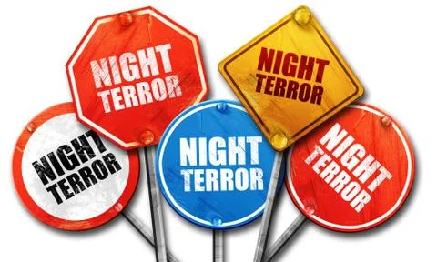 Night terror, 3D rendering, street signs Stock Illustration