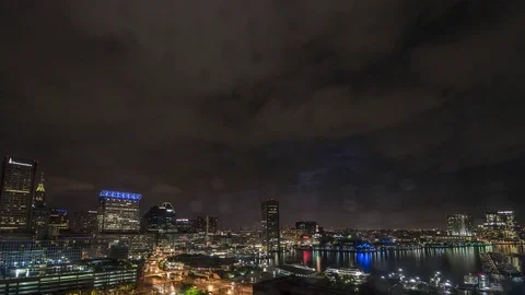 Night Thunderstorm Rolling Over Baltimore Timelapse Stock Footage 82215582
