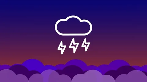 Night Thunderstorm Weather Widget Cloud Lightning Purple Violet Background Stock Footage 334471507