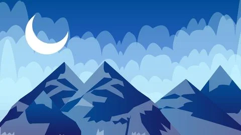 Night time 2d flat landscape illustration Stock Illustration
