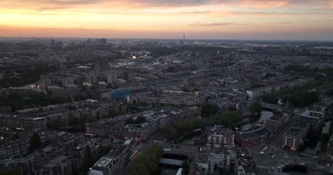 Night time aerial drone view of Amsterdam West, city center. Right after sunset Stock Footage 253411531