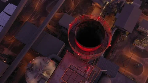  Night Time Aerial View Over Industrialized Energy Power Station.  Stock Footage 118571335
