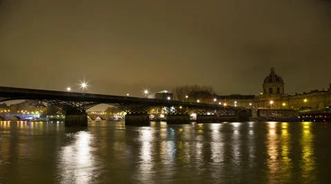 Night Time Bridge Over River ,Paris, France Time Lapse 13 Stock Footage 40478878