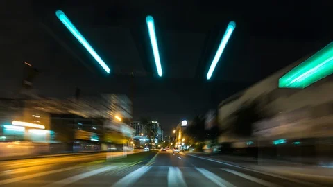 Night time car traffic time lapse. Driving through Miami streets, Florida. USA Stock Footage