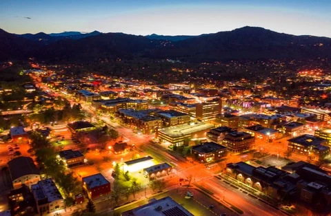 Night Time City Lights Boulder Colorado Aerial Drone Timelapse Hyperlapse Stock Footage 108505907