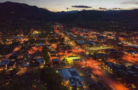 Night Time City Lights Boulder Colorado Aerial Drone Timelapse Hyperlapse Stock Footage 108505934