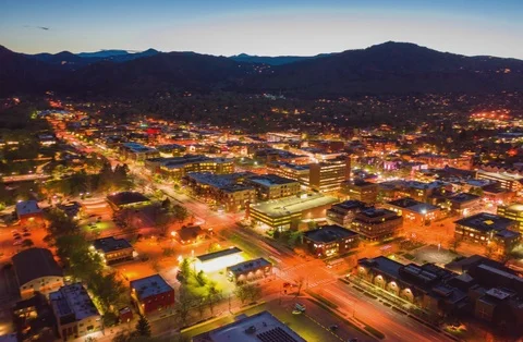 Night Time City Lights Boulder Colorado Aerial Drone Timelapse Hyperlapse Stock Footage 108505972