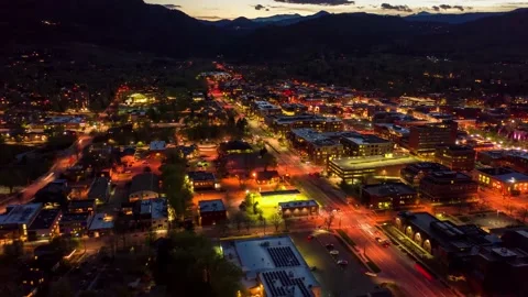 Night Time City Lights Boulder Colorado Aerial Drone Timelapse Hyperlapse Stock Footage 130697236