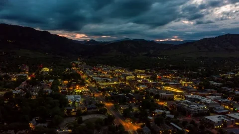 Night Time City Lights Boulder Colorado Aerial Drone Timelapse Hyperlapse Stock Footage 130697586