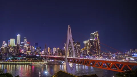 Night Time Delay of Dongshuimen Bridge in Chongqing on August 15th, 2023 Stock Footage 312041376