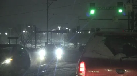 Night time driving in the snow Stock Footage 8555933