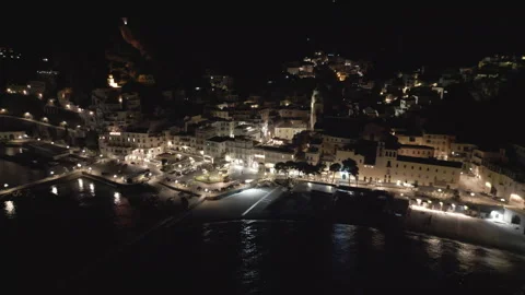 Night time Fly by on Amalfi coast Stock Footage 312242543