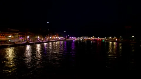 Night time Ganga river During kumbh mela haridwar Stock Footage 214325515