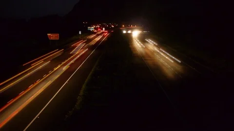 Night Time Highway Traffic Timelapse, Slow Shutter Speed Stock Footage