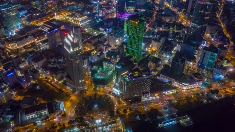 Night time illuminated ho chi minh city traffic bay aerial panorama 4k vietnam Stock Footage 148005259