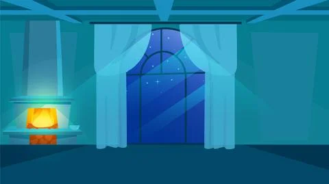 Night time interior view flat vector illustration Illustrazione stock