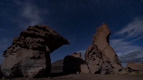 Night time- lapse 4k of Stone formation in Salar De Tara, Atacama Desert, Chile. Stock Footage 145775899