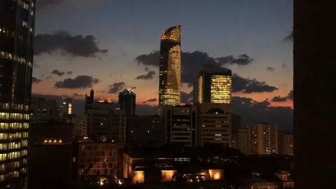 Night Time lapse of Abu Dhabi towers and skyline - World trade center, the mall Stock Footage 95206352