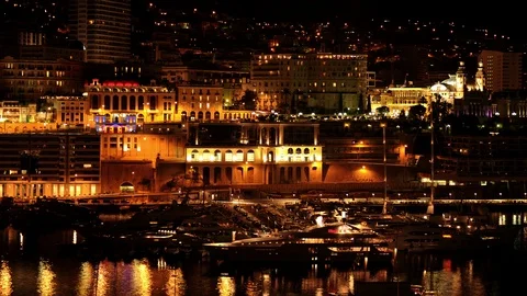 Night Time Lapse Aerial View of Monte Carlo Skyline Popular Travel Destination Video stock 109279092