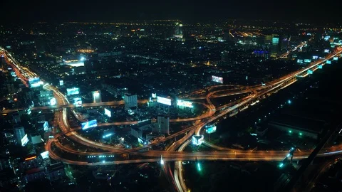 Night Time Lapse Aerial View of Bangkok with Cars Traffic Jam on Crowded Freeway Vídeos de archivo 109286954