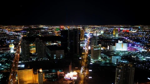 Night Time Lapse Aerial View of Las Vegas Center Skyline Cars Traffic on Street Stock Footage 109309799