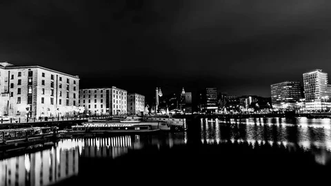 Night Time Lapse At Albert Dock-Liverpool, UK Stock Footage 73361180