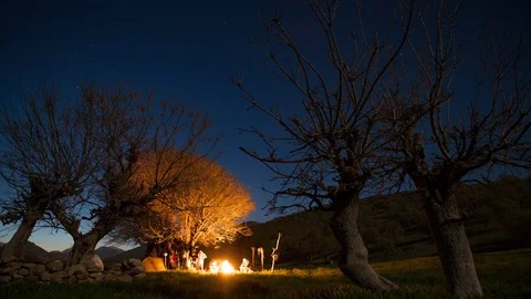 Night time lapse of the bonfire at night. Stock Footage 110928254