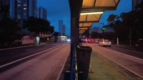 Night time lapse of bus stop on  bus rapid transit corridor, Stock Footage 147641529