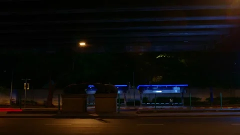 Night Time Lapse at Bus Stop Under Skytrain. Stock Footage 316819289