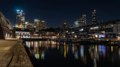 Night time lapse clip from the old historic port Walsh bay in Sydney Stock Footage 340458113