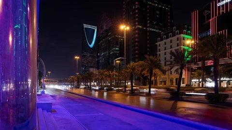 Night time lapse clip of traffic in Riyadh Stock Footage 333512100