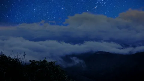 Night time lapse of clouds over the Blue Ridge Mountains Stock Footage 142412047