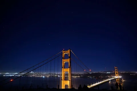 Night Time Lapse of Golden Gate Bridge Lit Up Stock Footage 77696734