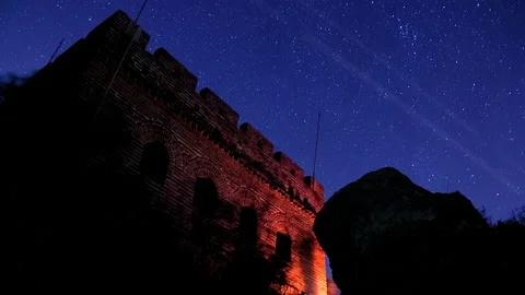 Night time lapse of the great wall of china with stars cold moving stars 7 Stock Footage 131902331