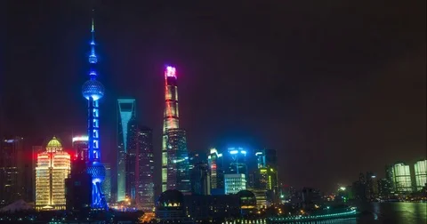 Night time lapse of the Huangpu river, the Pudong financial business district Stock Footage 72997351