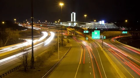 Night time lapse of the I-95, 495 and 295 freeway interchange in Maryland Stock Footage 83963017