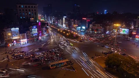Night time-lapse of an intersection in Hanoi, Vietnam. Stock Footage 103310610
